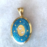 Vintage 18KT Yellow Gold and Enamel Locket with Diamond Accents - KFK, Inc.