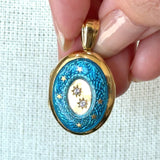Vintage 18KT Yellow Gold and Enamel Locket with Diamond Accents - KFK, Inc.