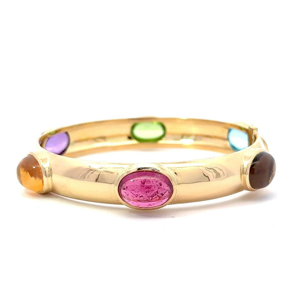 Vintage 18KT Yellow Gold Gemstone Hinged Bangle - KFK, Inc.