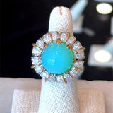 Vintage 18KT Yellow Gold Peruvian Blue Opal and Diamond Cocktail Ring - KFK, Inc.