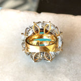 Vintage 1970s 18KT yellow gold Peruvian blue opal floral cocktail ring with 3.2CT diamonds KFK Jewelers Los Angeles