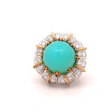 Vintage 1970s 18KT yellow gold Peruvian blue opal floral cocktail ring with 3.2CT diamonds KFK Jewelers Los Angeles