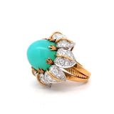 Vintage 1970s 18KT yellow gold Peruvian blue opal floral cocktail ring with 3.2CT diamonds KFK Jewelers Los Angeles