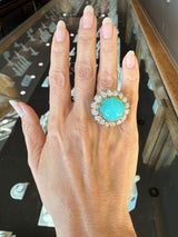 Vintage 1970s 18KT yellow gold Peruvian blue opal floral cocktail ring with 3.2CT diamonds KFK Jewelers Los Angeles