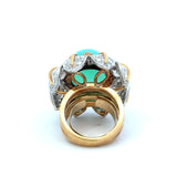 Vintage 1970s 18KT yellow gold Peruvian blue opal floral cocktail ring with 3.2CT diamonds KFK Jewelers Los Angeles