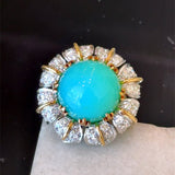 Vintage 18KT Yellow Gold Peruvian Blue Opal and Diamond Cocktail Ring - KFK, Inc.