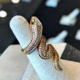 VIntage 18KT Yellow Gold Snake Ring with 3.38CT Diamonds and Sapphires - KFK, Inc.