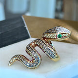 VIntage 18KT Yellow Gold Snake Ring with 3.38CT Diamonds and Sapphires - KFK, Inc.