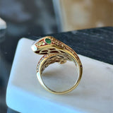 VIntage 18KT Yellow Gold Snake Ring with 3.38CT Diamonds and Sapphires - KFK, Inc.