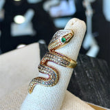 VIntage 18KT Yellow Gold Snake Ring with 3.38CT Diamonds and Sapphires - KFK, Inc.