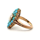 Vintage 18KT Yellow Gold Turquoise Pearl Navette Ring - KFK, Inc.