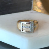 Vintage 1930's 14KT Yellow and White Gold Textured Diamond Buckle Ring - KFK, Inc.
