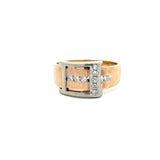 Vintage 1930's 14KT Yellow and White Gold Textured Diamond Buckle Ring - KFK, Inc.