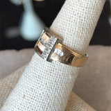 Vintage 1930's 14KT Yellow and White Gold Textured Diamond Buckle Ring - KFK, Inc.