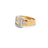 Vintage 1930's 14KT Yellow and White Gold Textured Diamond Buckle Ring - KFK, Inc.