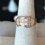 Vintage 1930's 14KT Yellow and White Gold Textured Diamond Buckle Ring - KFK, Inc.