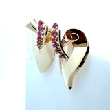 Set of two vintage 1940's Retro 14KT yellow gold brooch clips 1.5CT round rubies KFK Jewelers Los Angeles