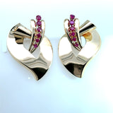 Set of two vintage 1940's Retro 14KT yellow gold brooch clips 1.5CT round rubies KFK Jewelers Los Angeles