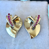 Set of two vintage 1940's Retro 14KT yellow gold brooch clips 1.5CT round rubies KFK Jewelers Los Angeles