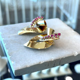 Set of two vintage 1940's Retro 14KT yellow gold brooch clips 1.5CT round rubies KFK Jewelers Los Angeles