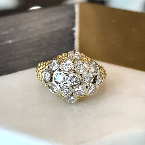 Vintage 2.06CT Diamond Bombe Cocktail Ring, 18KT Gold - KFK, Inc.