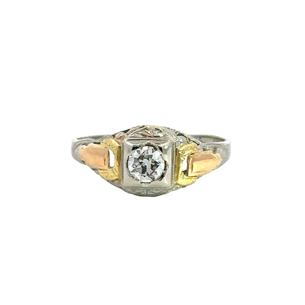 Vintage .25CT Diamond in 18KT Yellow, White, Rose Gold Mounting - KFK, Inc.