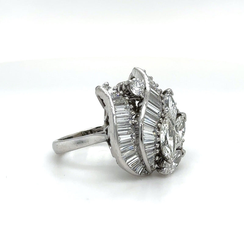 Vintage 3.20CT Diamond Platinum Floral Ring