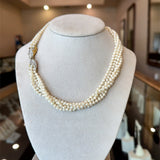 Vintage 5 - Strand Pearl Necklace with 18KT Gold Diamond Clasp - KFK, Inc.