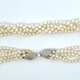 Vintage 5 - Strand Pearl Necklace with 18KT Gold Diamond Clasp - KFK, Inc.