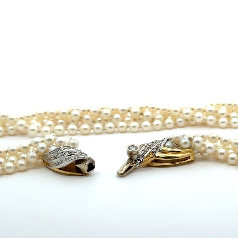 Vintage 5 - Strand Pearl Necklace with 18KT Gold Diamond Clasp - KFK, Inc.