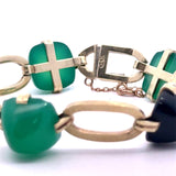 Vintage Art Deco 14KT Sugarloaf-Cut Onyx Chrysoprase Bracelet - KFK, Inc.