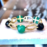 Vintage Art Deco 14KT Sugarloaf-Cut Onyx Chrysoprase Bracelet - KFK, Inc.