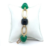 Vintage Art Deco 14KT Sugarloaf-Cut Onyx Chrysoprase Bracelet - KFK, Inc.