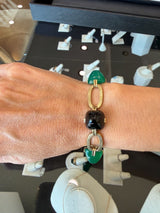 Vintage Art Deco 14KT Sugarloaf-Cut Onyx Chrysoprase Bracelet - KFK, Inc.