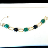 Vintage Art Deco 14KT Sugarloaf-Cut Onyx Chrysoprase Bracelet - KFK, Inc.