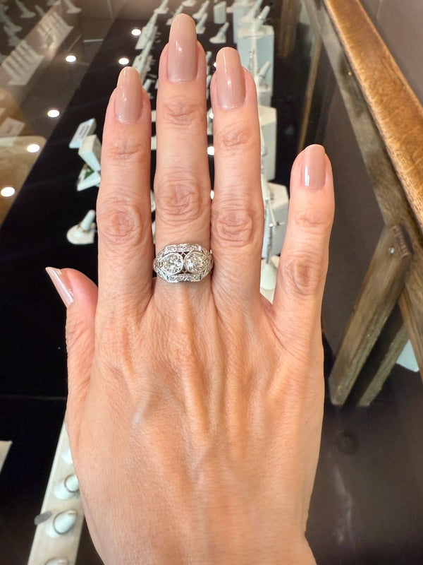 Vintage Art Deco Platinum and Diamond Dinner Ring - KFK, Inc.