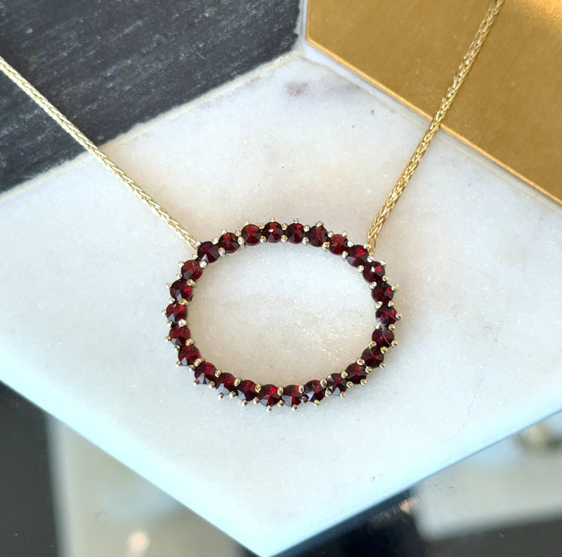 Vintage Bohemian Garnet Eternity Pendant Necklace - KFK, Inc.