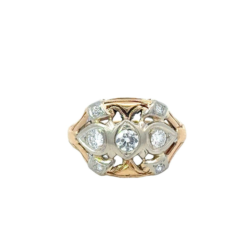Vintage 1930's Diamond Mixed Metal Dinner Ring 14KT white gold and yellow gold KFK Jewelers Los Angeles