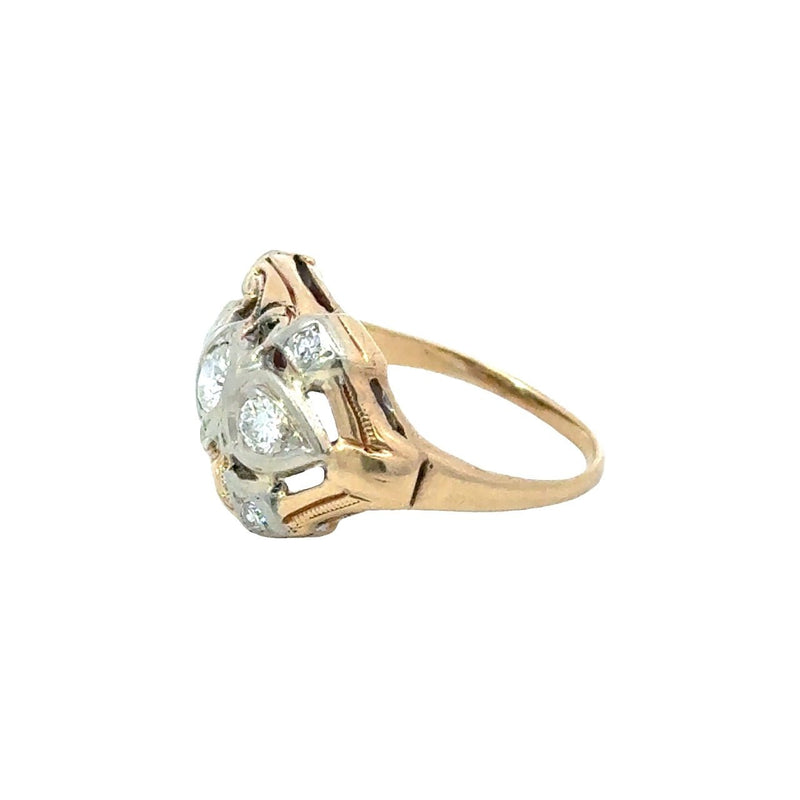 Vintage 1930's Diamond Mixed Metal Dinner Ring 14KT white gold and yellow gold KFK Jewelers Los Angeles