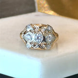 Vintage 1930's Diamond Mixed Metal Dinner Ring 14KT white gold and yellow gold KFK Jewelers Los Angeles