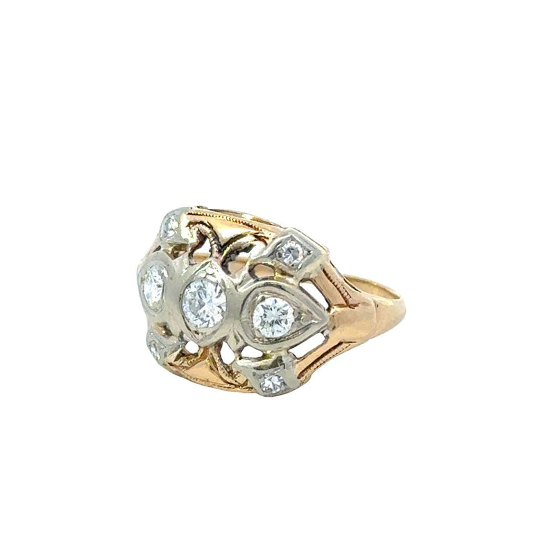 Vintage 1930's Diamond Mixed Metal Dinner Ring 14KT white gold and yellow gold KFK Jewelers Los Angeles