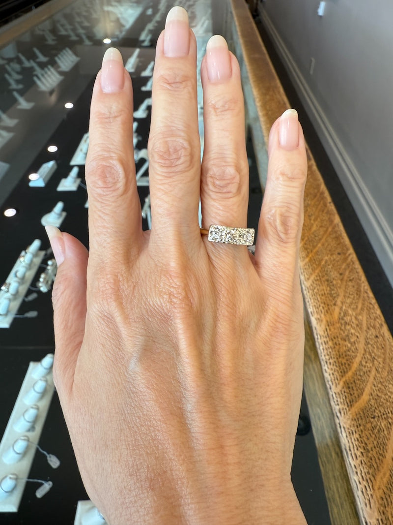Antique Early 1900's Old-Mine Cut Diamond 3-Stone Band - KFK Jewelers Los Angeles