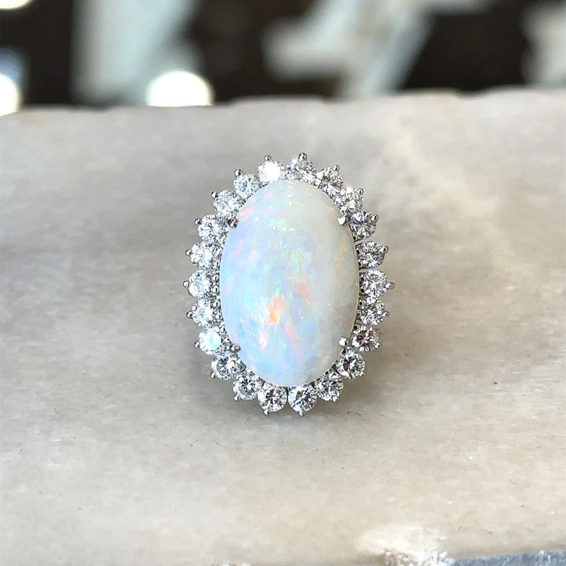 Vintage Opal Diamond Halo Cocktail Ring - KFK, Inc.