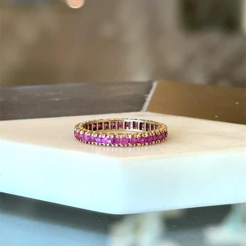 Vintage 1940's pink sapphire eternity band in 14KT yellow gold KFK Jewelers Los Angeles