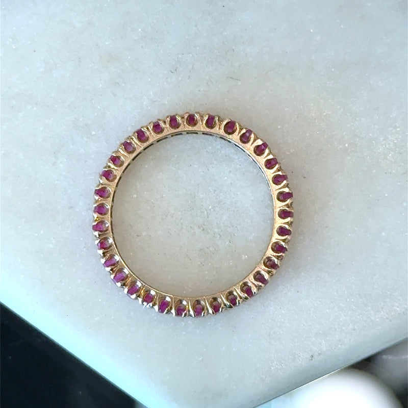 Vintage 1940's pink sapphire eternity band in 14KT yellow gold KFK Jewelers Los Angeles