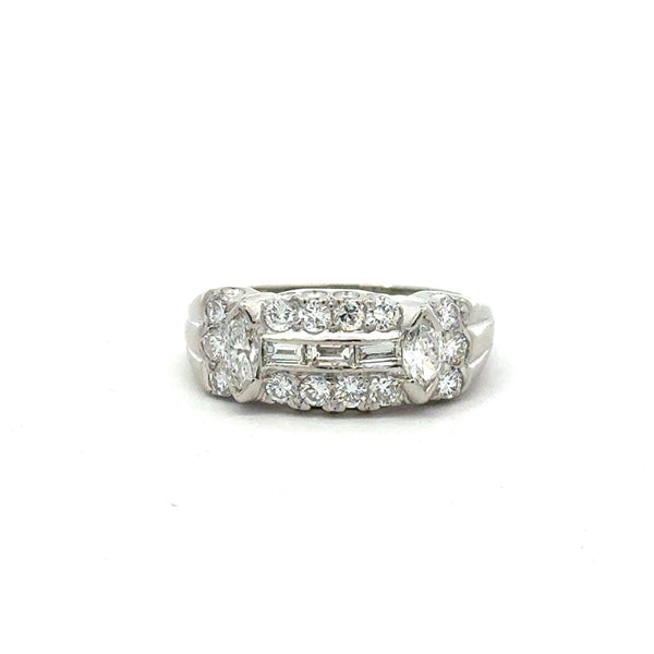 Vintage Platinum 1.05CT Round and Baguette Diamond Ring - KFK, Inc.
