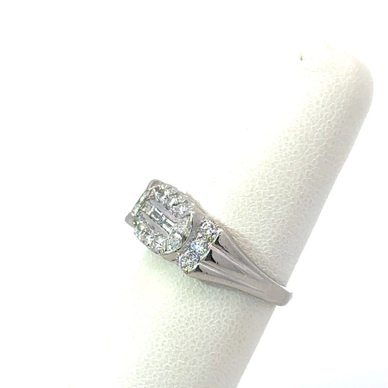Vintage Platinum 1.05CT Round and Baguette Diamond Ring - KFK, Inc.