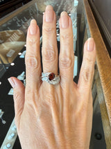 Vintage Platinum 1.25CT Diamond Baguette Wave Ring with Oval Garnet - KFK, Inc.