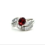 Vintage Platinum 1.25CT Diamond Baguette Wave Ring with Oval Garnet - KFK, Inc.