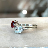 Vintage Platinum 1.25CT Diamond Baguette Wave Ring with Oval Garnet - KFK, Inc.